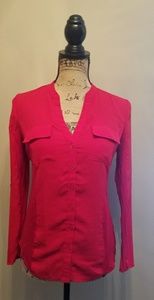 Red Knit and Chiffon Button Up Blouse